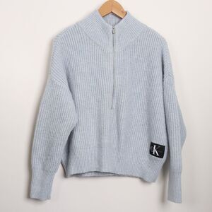 Calvin Klein Light blue knit half zip sweater M